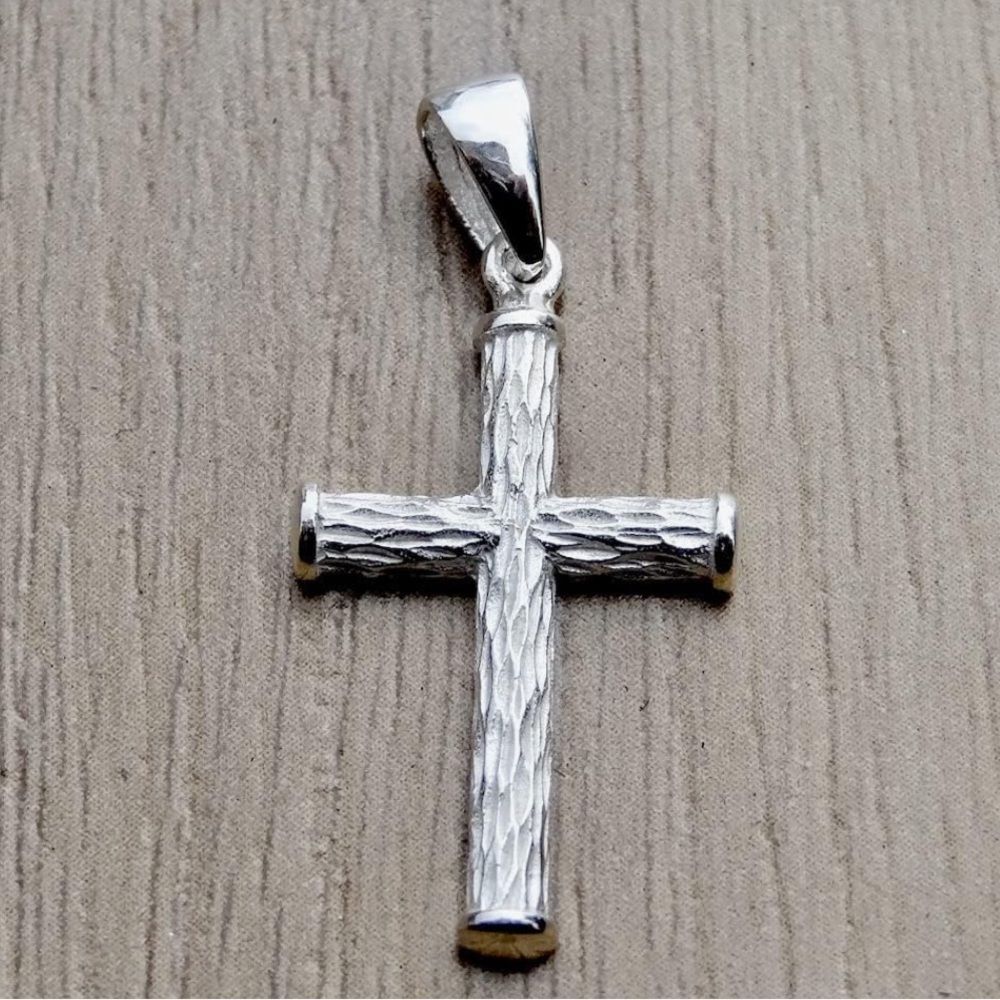 925 Sterling Silver Wood Texture Cross Pendant Rustic Religious Unisex Faith